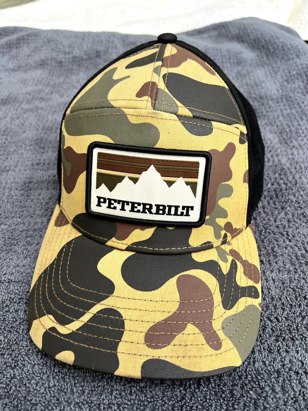 Camo Mountain  Peterbilt Truckers Cap, Adjustable Snap Back
